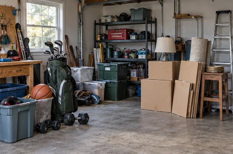 Stored household contents separated into clear groups during downsizing